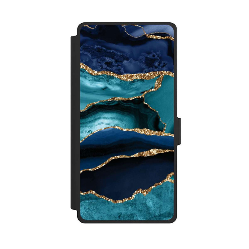 Galaxy S25 Ultra NIVOflip Dark and Light Blue Marble Gold Glitter Look