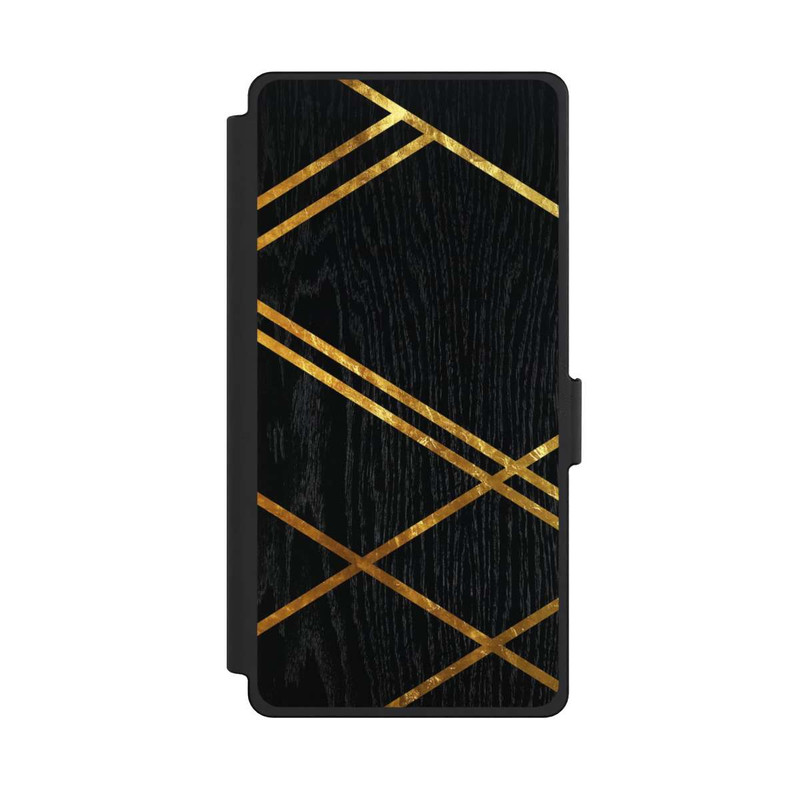 Galaxy S25 Ultra NIVOflip Noir Motif géométrique Rayures dorées