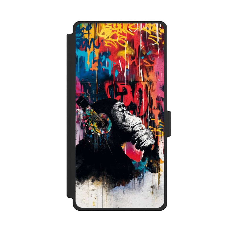 Galaxy S25 Ultra NIVOflip Affe Stereo Kopfhörer Graffiti Street Art Blau