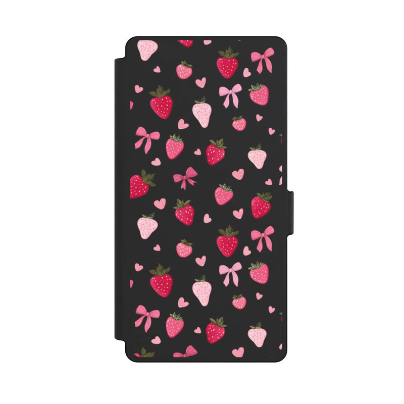 Galaxy S25 Ultra NIVOflip Erdbeer Herz Schleifen Pink Muster Transparent