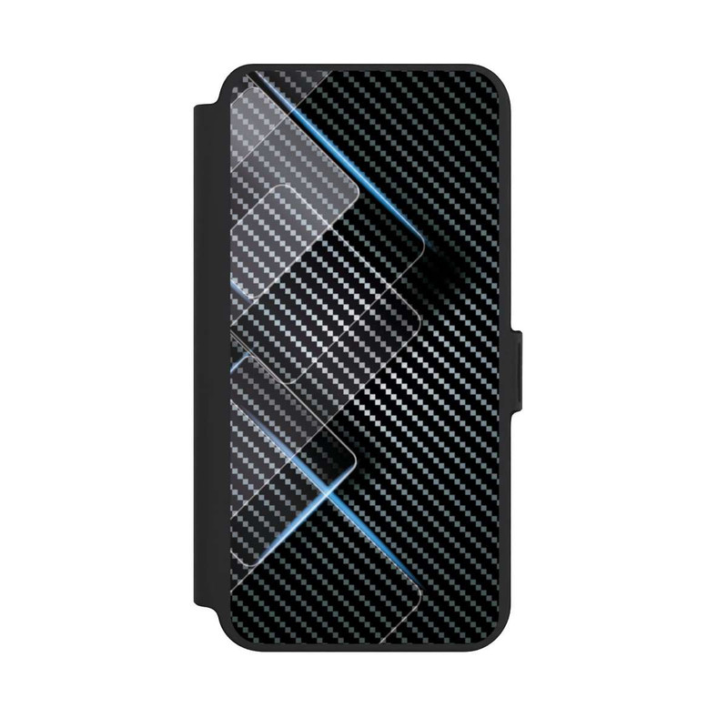 Galaxy S25 + NIVOflip Blaue Linien auf Karbon