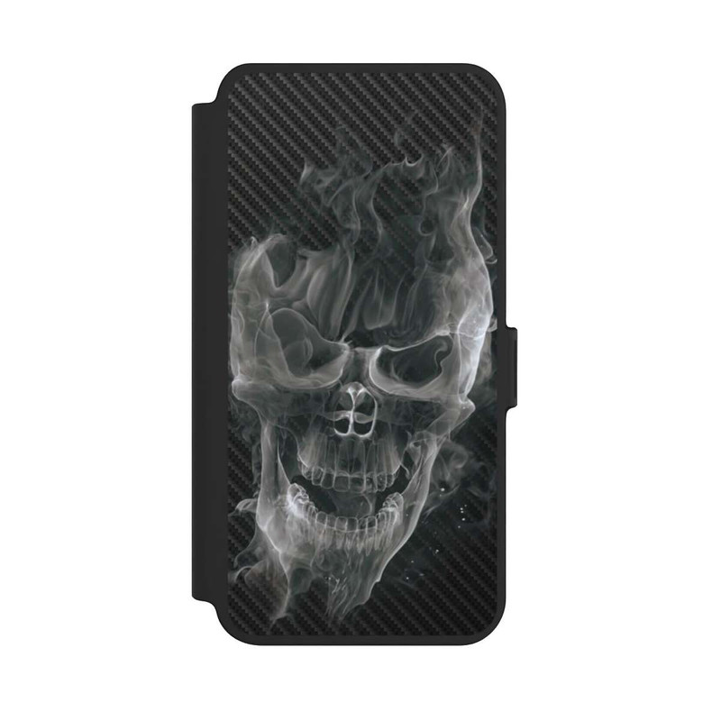 Galaxy S25 + NIVOflip rauchender Totenkopf Carbon