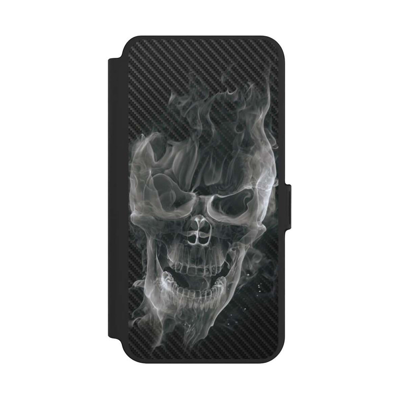 Galaxy S25 + NIVOflip rauchender Totenkopf Carbon
