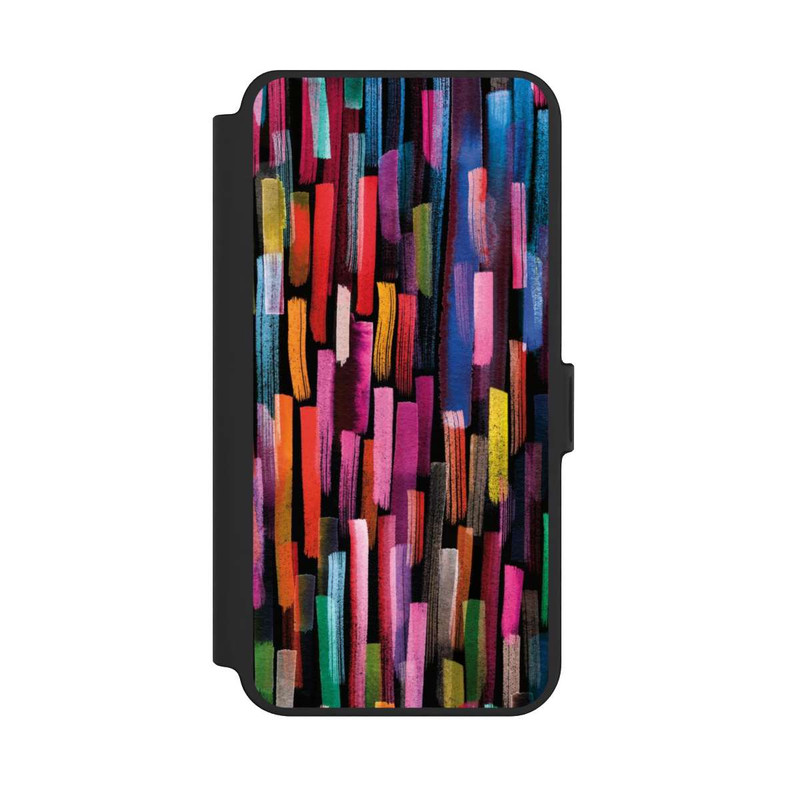 Galaxy S25 + NIVOflip Bunte Pinselstriche schwarz