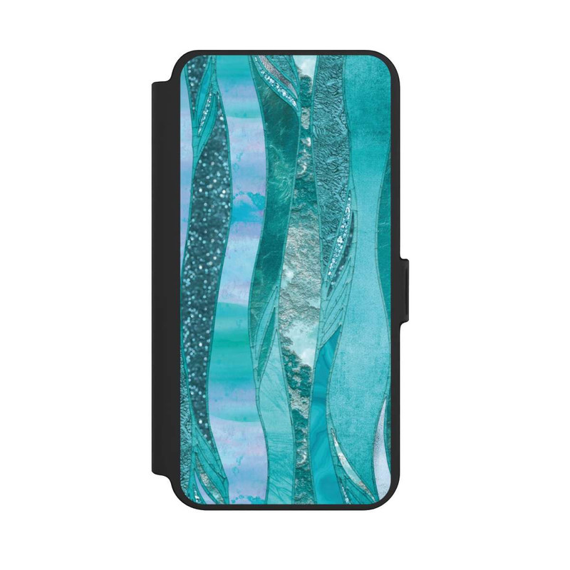 Galaxy S25 + NIVOflip glamouröser Glitzerlook blau