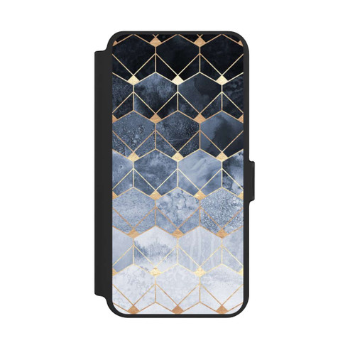 Samsung Galaxy S25+  NIVOflip Blaue Sechsecke und Diamanten Golddruck