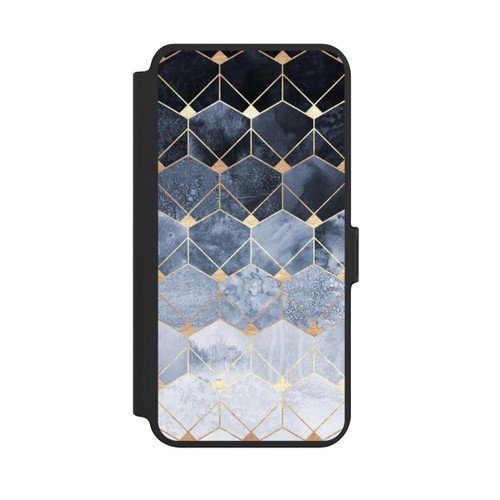 Samsung Galaxy S25+  NIVOflip Blaue Sechsecke und Diamanten Golddruck