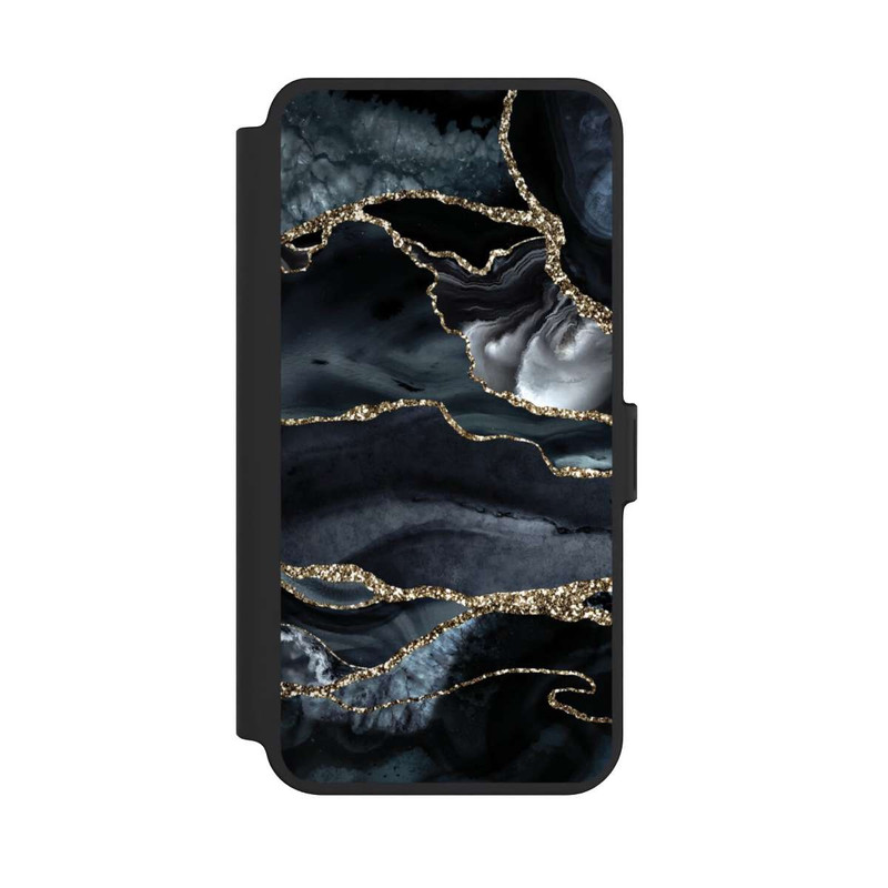 Galaxy S25 + NIVOflip Dunkler Marmor Gold Glitzerlook