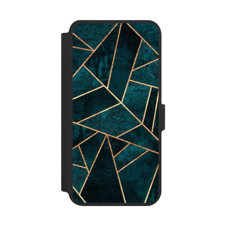 Galaxy S25 + NIVOflip Tief Blaugrün Stein Gold Druck