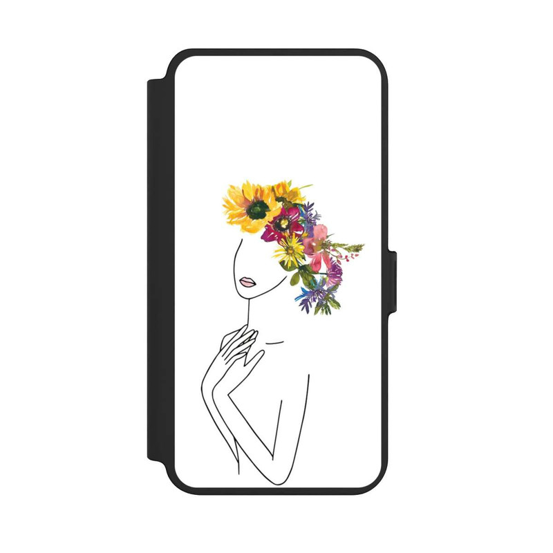 Galaxy S25 + NIVOflip Line Art Frau mit Blumenkrone