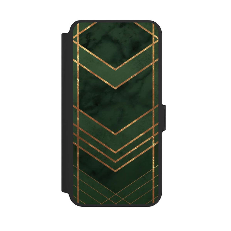 Galaxy S25 + NIVOflip Motif vert foncé rayures dorées