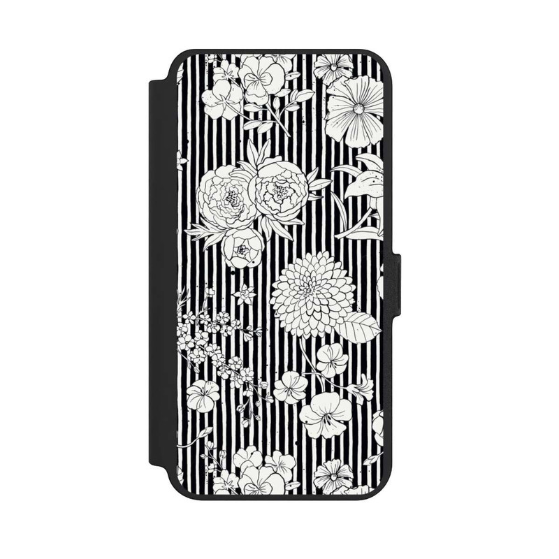 Galaxy S25 + NIVOflip Blumen und Streifen Schwarz und Weiß
