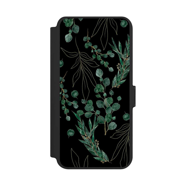 Galaxy S25 + NIVOflip Feuilles d'Eucalyptus Fond Noir