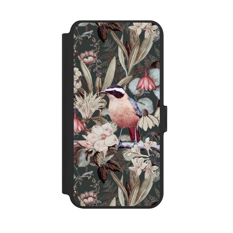 Galaxy S25 + NIVOflip Orange Bird in Vintage Flower Pattern