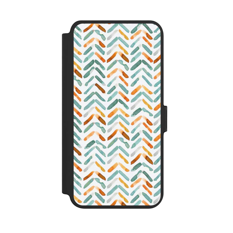 Galaxy S25 + NIVOflip Elegantes Herbstchevron Blau Orange