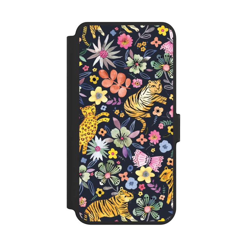 Galaxy S25 + NIVOflip Frühlingsblumen mit Tiger schwarz
