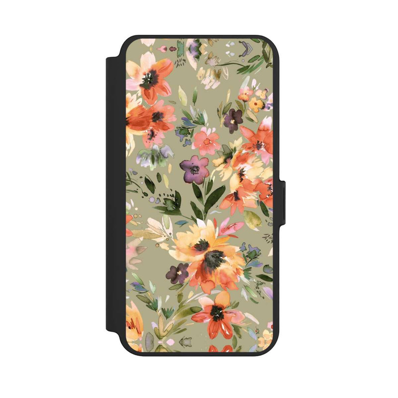 Galaxy S25 + NIVOflip Malerische tropische Blumen Salbeigrün