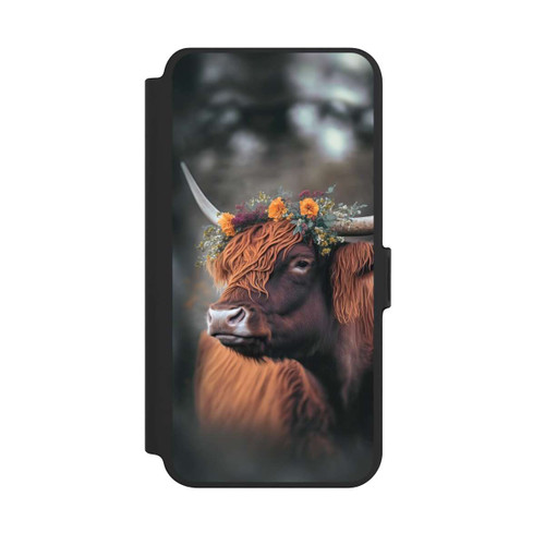 Samsung Galaxy S25+  NIVOflip Vache des Highlands avec des fleurs avec IA