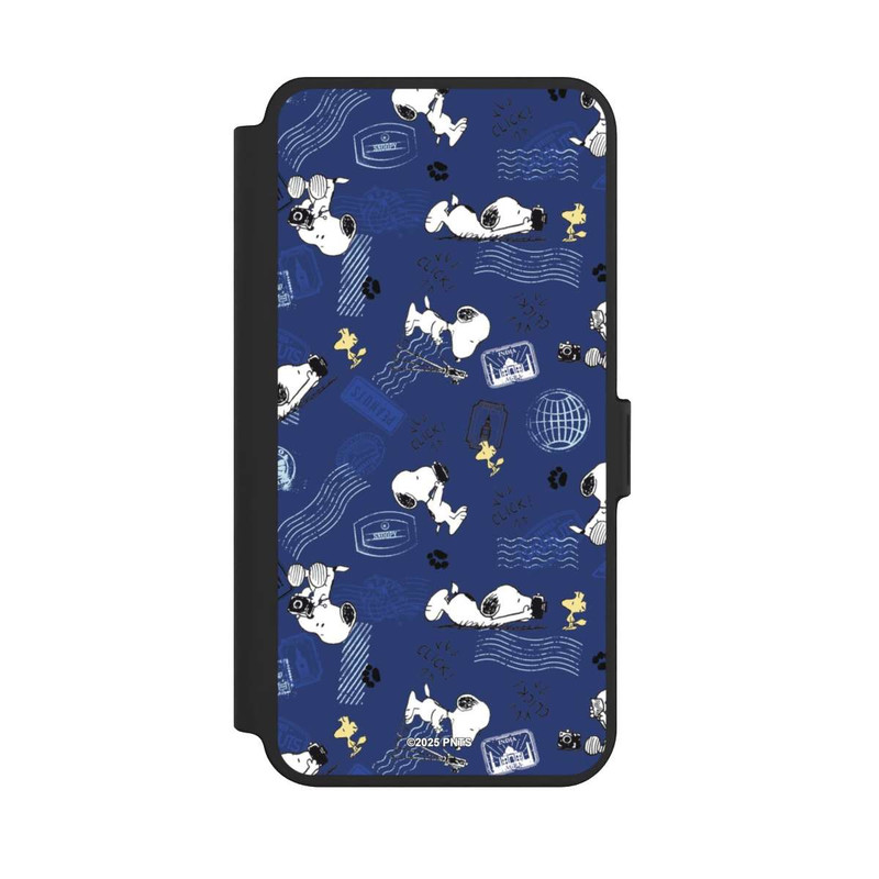 Galaxy S25 + NIVOflip Peanuts Travel Stamps Pattern Blue