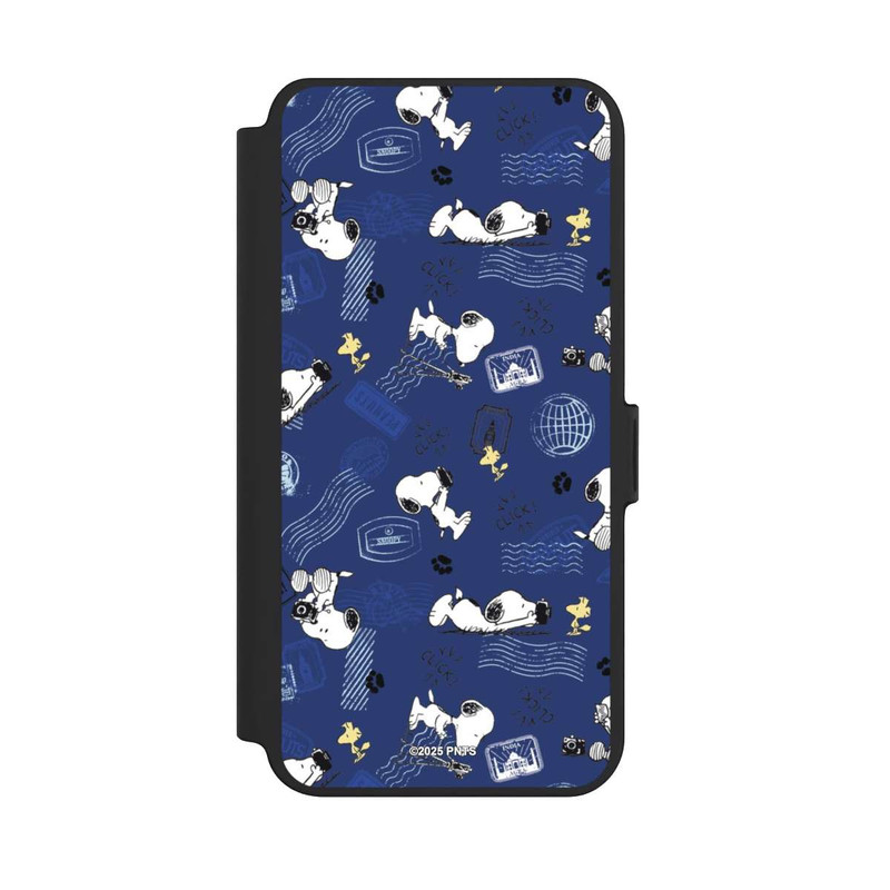 Galaxy S25 + NIVOflip Peanuts Travel Stamps Pattern Blue