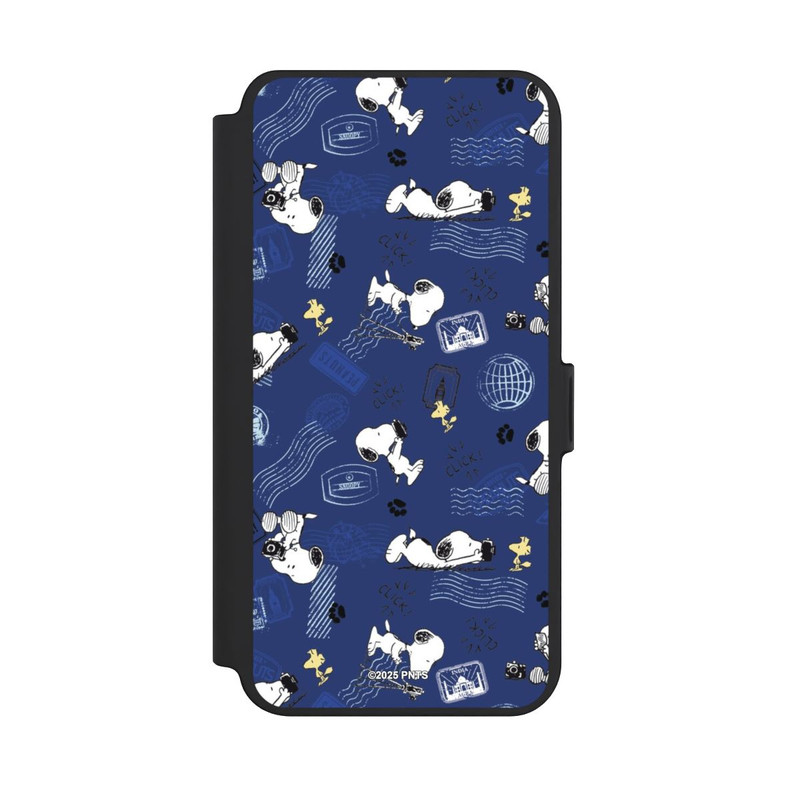 Galaxy S25 + NIVOflip Peanuts Travel Stamps Pattern Blue