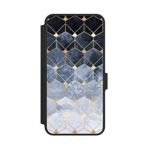 Samsung Galaxy A36 5G NIVOflip Blaue Sechsecke und Diamanten Golddruck
