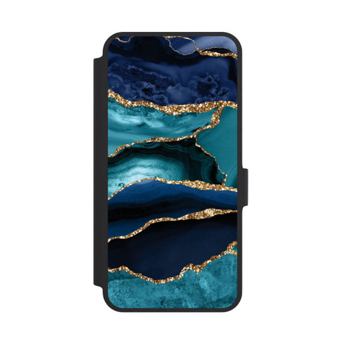Samsung Galaxy A36 5G NIVOflip Dark and Light Blue Marble Gold Glitter Look
