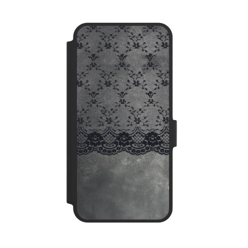 Samsung Galaxy A36 5G NIVOflip Schwarzes Spitzenmuster auf grauem Hintergrund