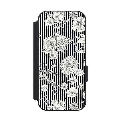 Google Pixel 9a NIVOflip Blumen und Streifen Schwarz und Weiß