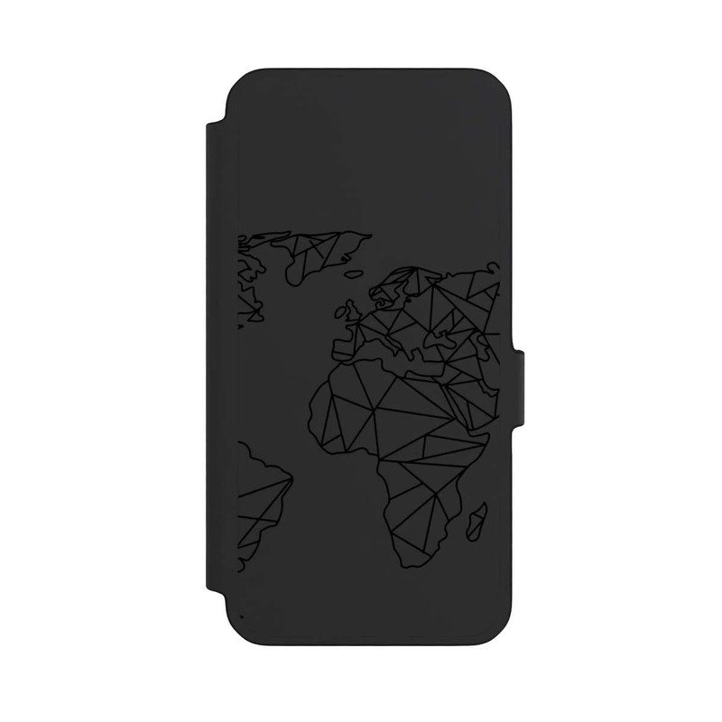 Galaxy A56 5G NIVOflip Polygon Weltkarte Schwarz ohne Hintergrund