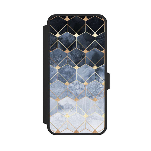 Samsung Galaxy A56 5G NIVOflip Blaue Sechsecke und Diamanten Golddruck