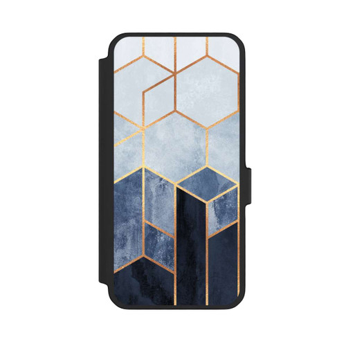 Samsung Galaxy A56 5G NIVOflip Blauer Farbverlauf Sechsecke Golddruck