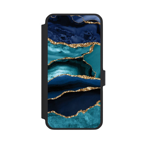 Samsung Galaxy A56 5G NIVOflip Dark and Light Blue Marble Gold Glitter Look