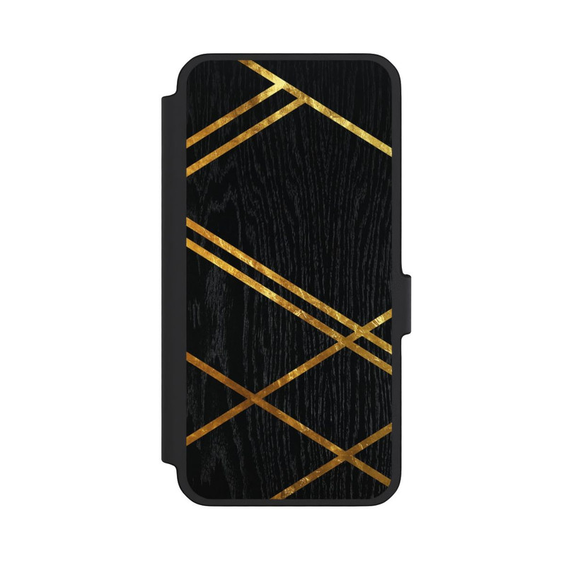 Galaxy A56 5G NIVOflip Noir Motif géométrique Rayures dorées