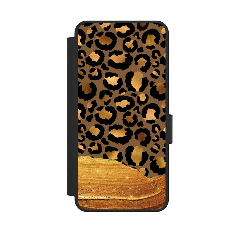 Galaxy S25 Edge NIVOflip Look pailleté léopard doré foncé