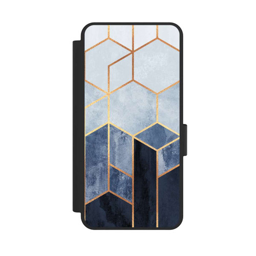 Samsung Galaxy S25 Edge NIVOflip Blauer Farbverlauf Sechsecke Golddruck