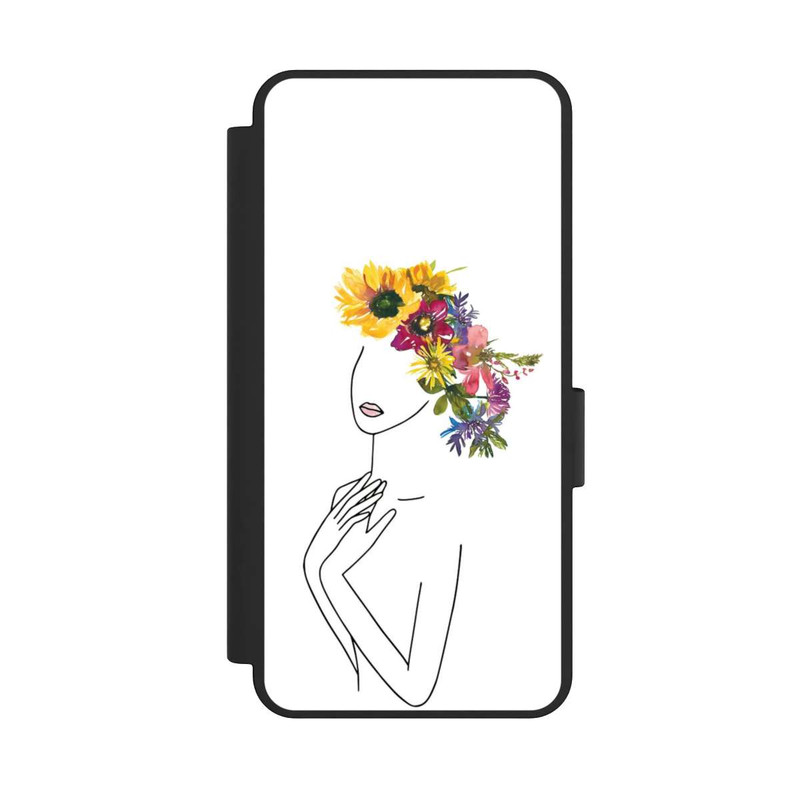 Galaxy S25 Edge NIVOflip Line Art femme et couronne de fleurs