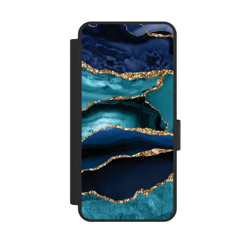 Samsung Galaxy S25 Edge NIVOflip Dark and Light Blue Marble Gold Glitter Look
