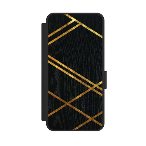 Samsung Galaxy S25 Edge NIVOflip Schwarzes geometrisches Muster Goldene Streifen