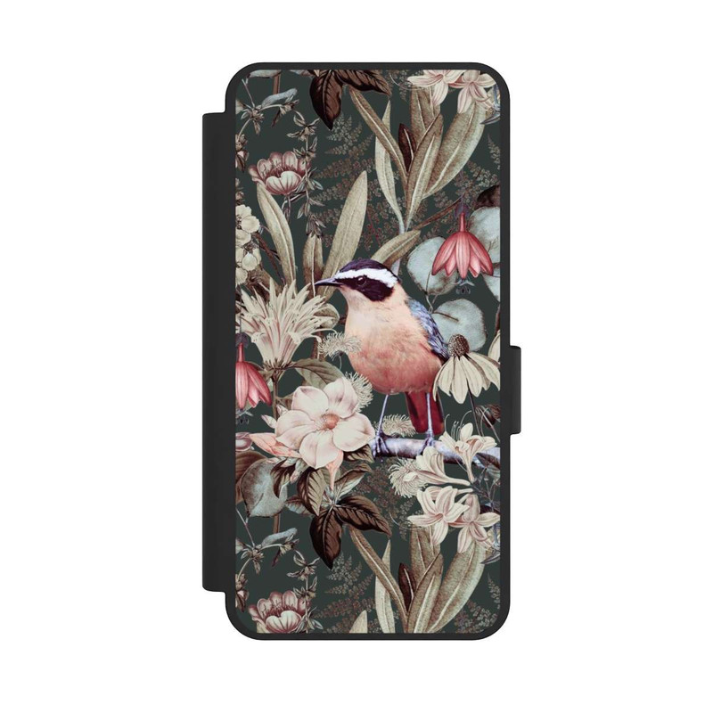 Galaxy S25 Edge NIVOflip Orangefarbener Vogel im Vintage Blumenmuster
