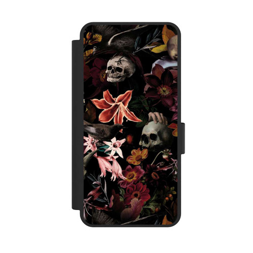 Samsung Galaxy S25 Edge NIVOflip Totenköpfe und Blumen auf dunklem Hintergrund
