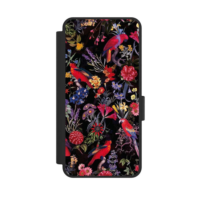 Galaxy S25 Edge NIVOflip Dunkle Blumen und Papageien