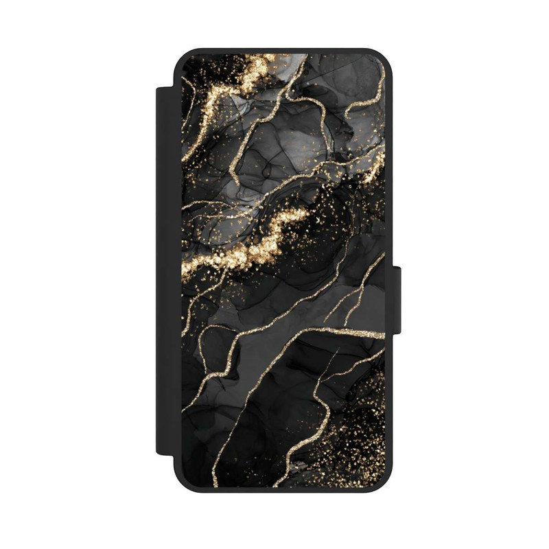 Galaxy S25 Edge NIVOflip Dark Marble Swirls Gold Look