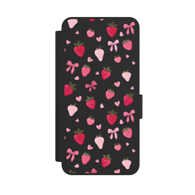 Galaxy S25 Edge NIVOflip Erdbeer Herz Schleifen Pink Muster Transparent