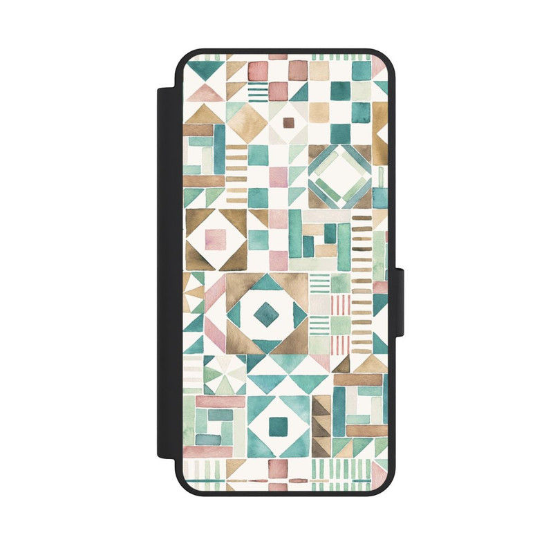 Galaxy S25 Edge NIVOflip Geometric Blocks Retro Vintage Patchwork Green