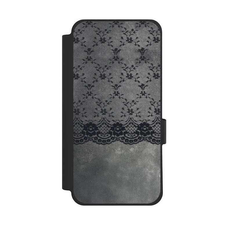 Pixel 10 Pro XL NIVOflip Schwarzes Spitzenmuster auf grauem Hintergrund