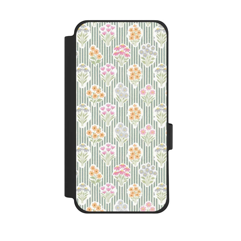 Pixel 10 Pro XL NIVOflip Ditsy Flower Sticker Bouquets on Blue and Cream Pinstripes