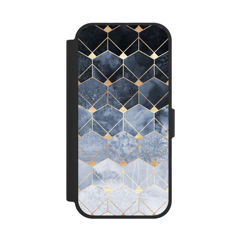 iPhone 17 NIVOflip Blaue Sechsecke und Diamanten Golddruck