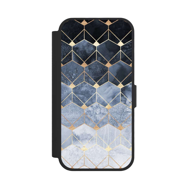 iPhone 17 NIVOflip Impression Or Hexagones Bleus Et Diamants