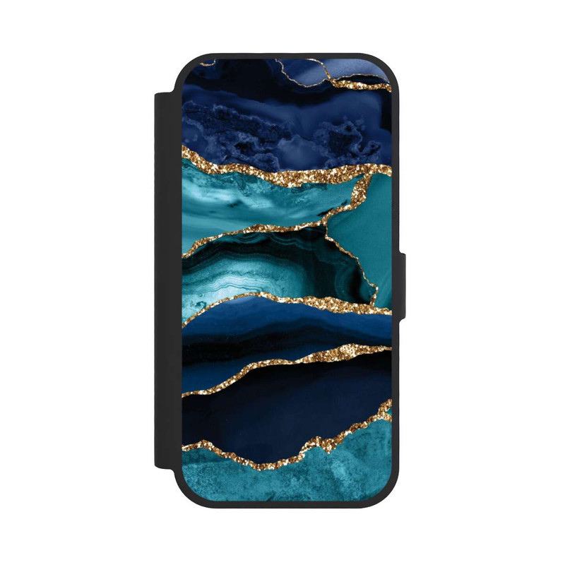 iPhone 17 NIVOflip Dark and Light Blue Marble Gold Glitter Look